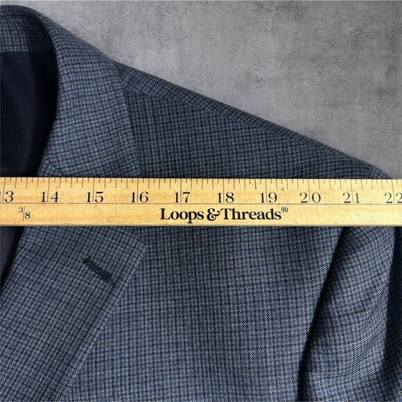 JOS A BANK Mens 52R Navy/Blue Plaid Wool Blazer Sport Coat Two Button Jacket - Picture 7 of 13